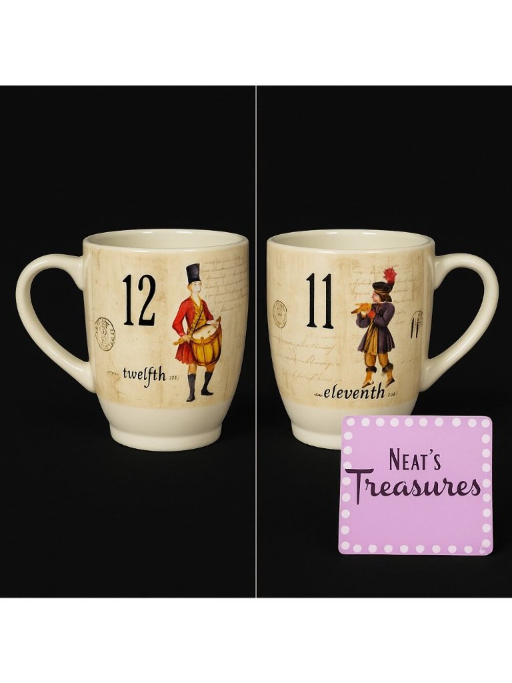 2010 Williams Sonoma 12 DAYS OF CHRISTMAS Multimotif Black Numbers 11/12 Cup Mug
